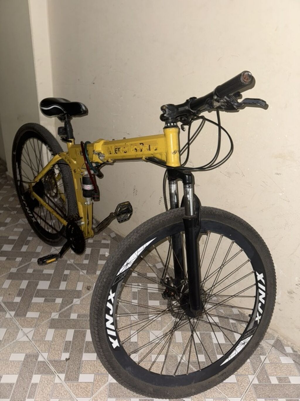 Velosiped – sarı rəngli, qatlanan gövdəli “Mercedes-Benz” yazılı model — Dağ velosipedləri, Bakı (2)