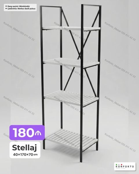 Stellaj — 40×170×70 sm - 4 mərtəbəli açıq rəf sistemi - Metaldan — Bakı