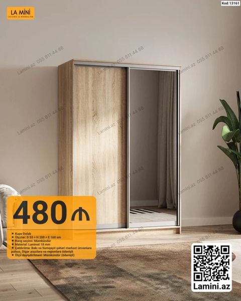 Kupe Dolab - Ölçülər: Dərinlik 55 sm x Hündürlük 200 sm x En 160 sm — Bakı