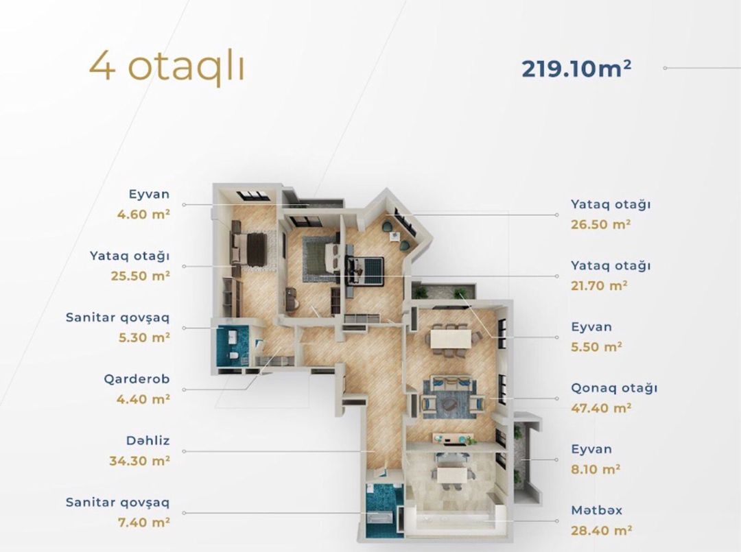 Satılır 4 otaqlı yeni tikili 219.1 m² — Mənzil, Bakı (5)