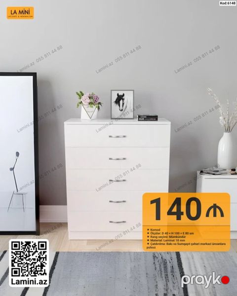 Məhsul: Komod Təsvir: - Minimalist dizaynlı, 4 çekmecəli komod — Bakı