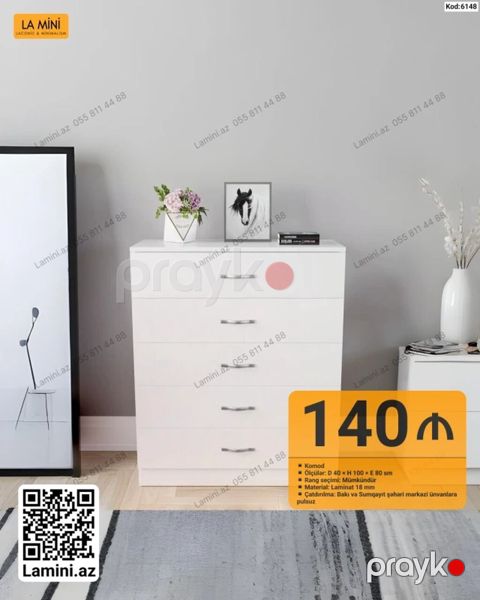 Məhsul: Komod Təsvir: - Minimalist dizaynlı, 4 çekmecəli komod — Bakı