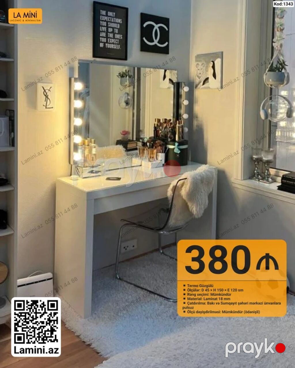 Tərən güzgülü makiyaj masası. Ölçüləri: D 45 x H 150 x E 120 sm — Makiyaj, Bakı