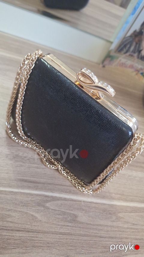 Qara rəngli zərif gecə çantası (clutch) - Sərt korpuslu, teksturalı — Digah
