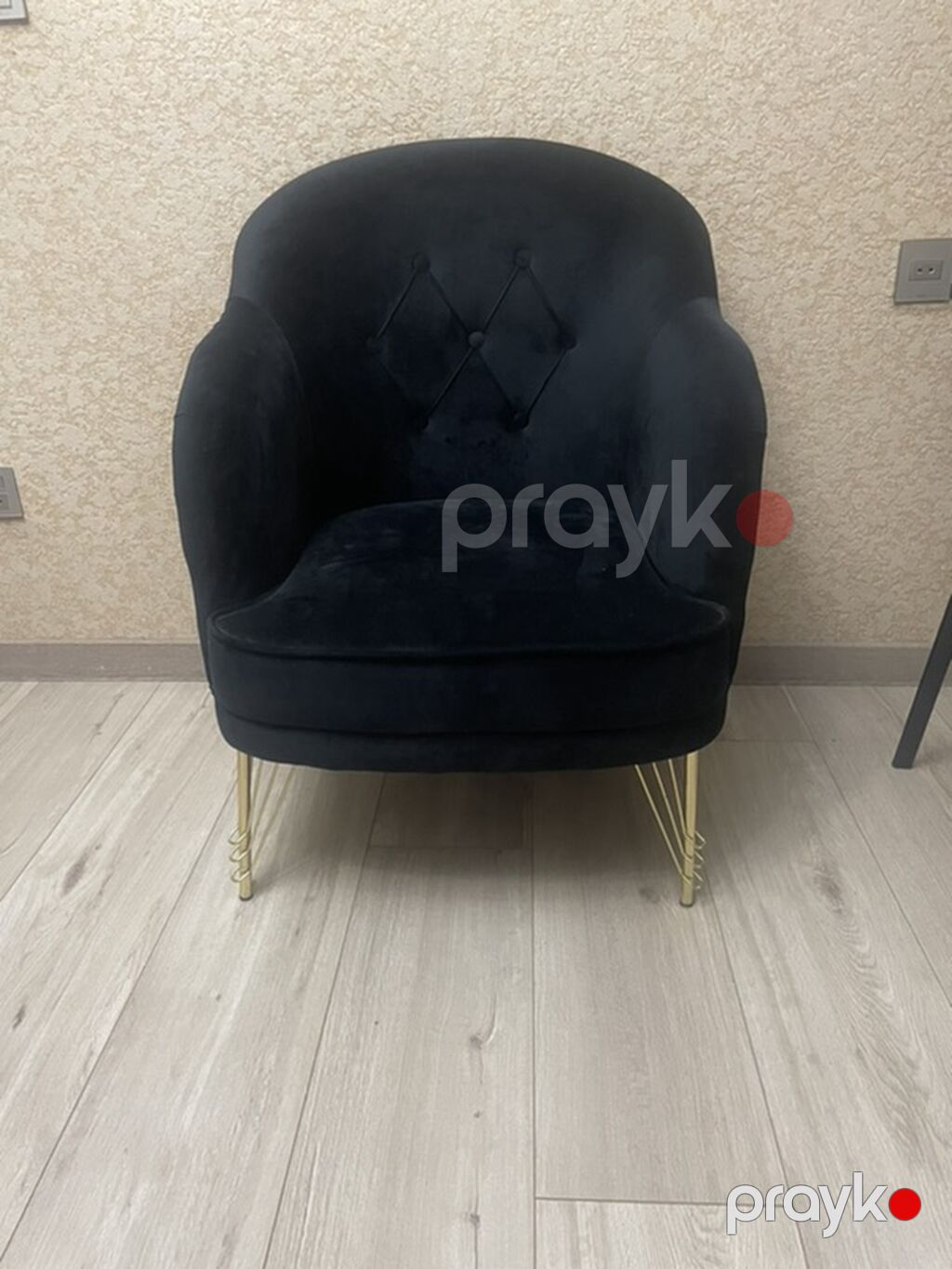 Qara velvet/parça kreslo - Rəng: dərin qara - Material: yumşaq velvet — Kreslolar, Bakı (2)