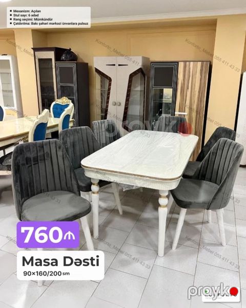 Masa dəsti – 6 stullu - Mexanizm: açılan (uzadıla bilən) - Ölçü — Bakı