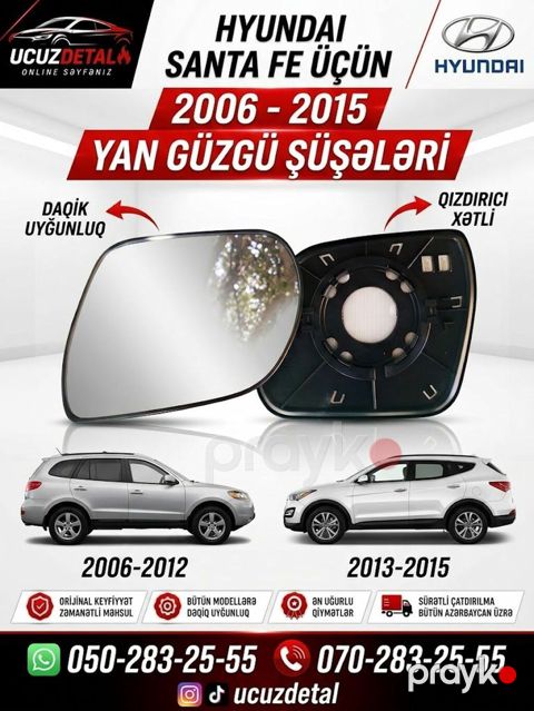 Hyundai Santa Fe üçün yan güzgü şüşələri - Uyğunluq: 2006–2015 — Bakı