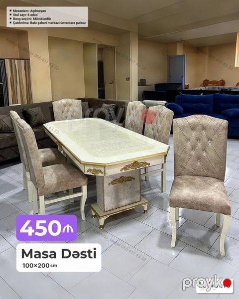 Masa dəsti – 100×200 sm - Model: Klassik üslubda, dekorativ qızılı — Bakı