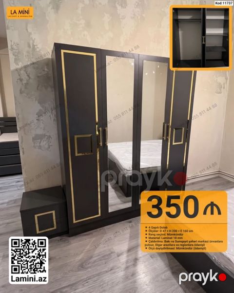 4 qapılı dolab - Ölçülər: D 47 H 200 E 160 sm - Rəng seçimi — Bakı