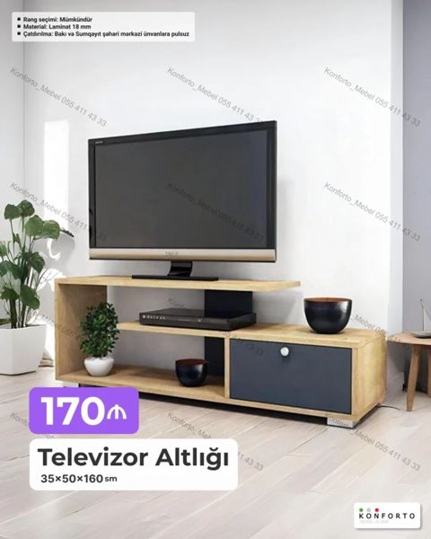 Televizor Altlığı – 35×50×160 sm Müasir minimal dizayn: açıq rəngli — Bakı