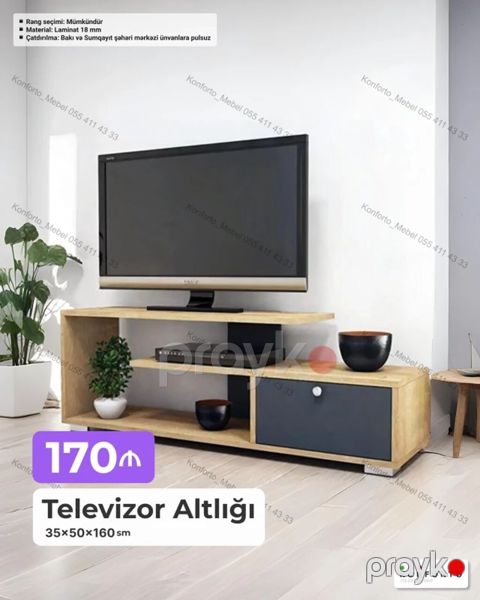 Televizor Altlığı – 35×50×160 sm Müasir minimal dizayn: açıq rəngli — Bakı
