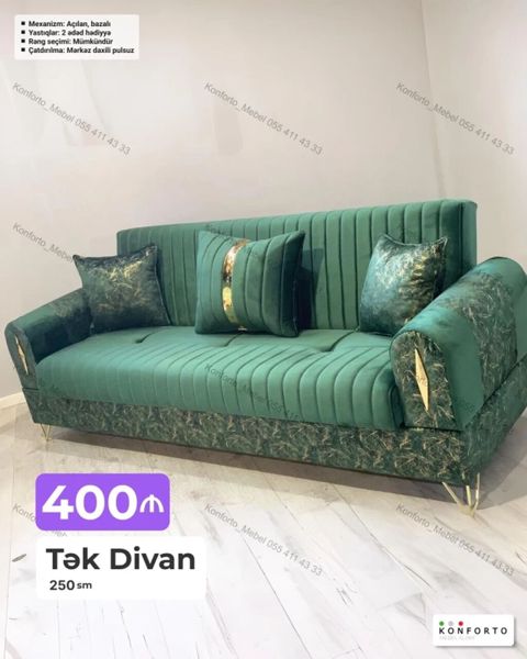 Model: Tək divan Ölçü: 250 sm Qiymət: 400 Xüsusiyyətlər — Bakı