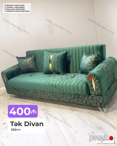 Model: Tək divan Ölçü: 250 sm Qiymət: 400 Xüsusiyyətlər — Bakı