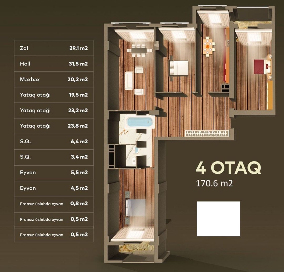 Satılır 4 otaqlı yeni tikili 171 m² — Mənzil, Bakı (3)