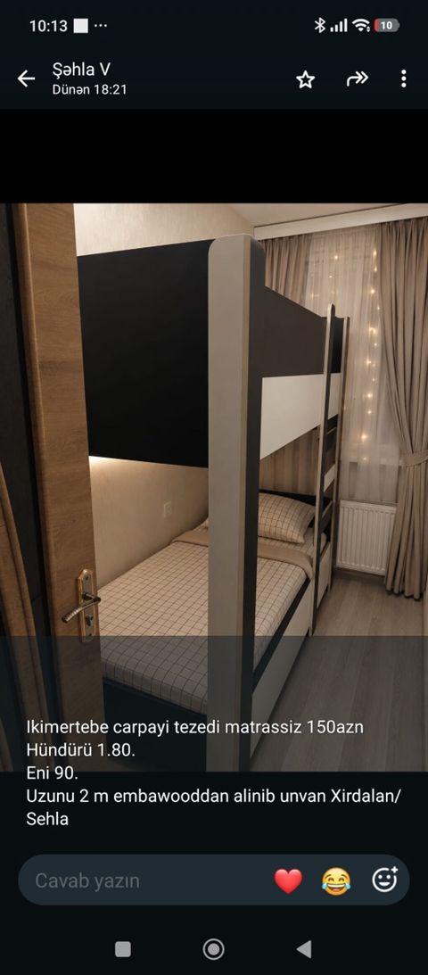 Oğlan və qız üçün, İşlənmiş, Çarpayı, Matrassız, Siyirməsiz — Bakı