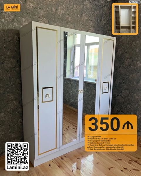 LA Mını model geyim dolabı - 4 qapılı dolab - Ölçülər: D 47 H 200 — Bakı
