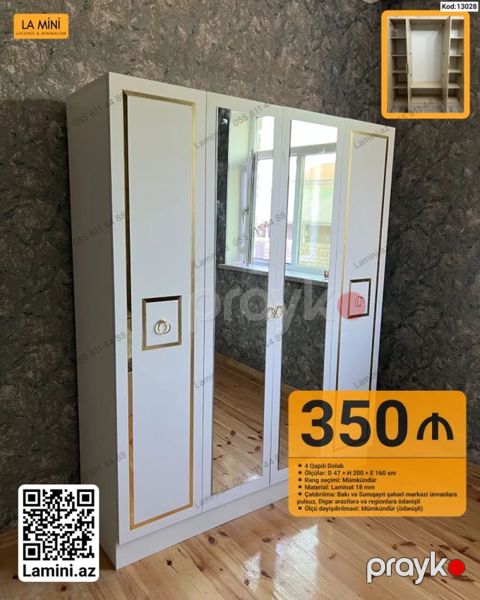 LA Mını model geyim dolabı - 4 qapılı dolab - Ölçülər: D 47 H 200 — Bakı