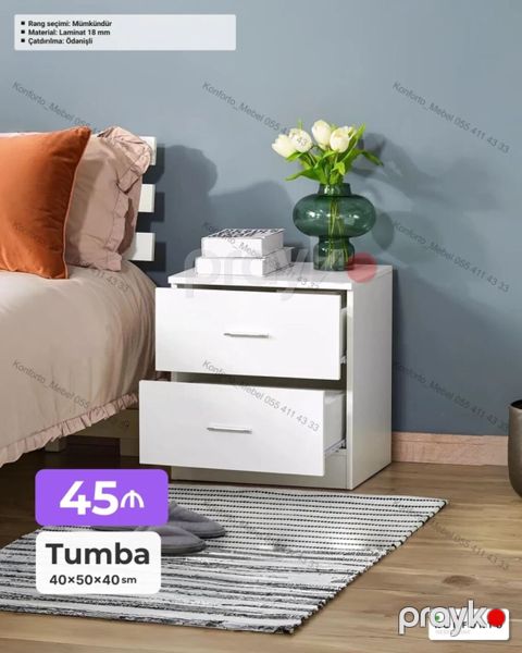 Tumba – 40×50×40 sm Müasir dizaynlı, 2 çekmecəli yataq yanı tumbası — Bakı