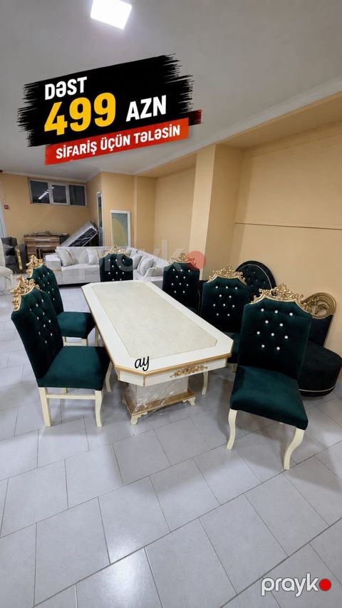 Zərif klassik dizaynlı yemək dəsti. - 1 ədəd düzbucaqlı yemək masası — Bakı