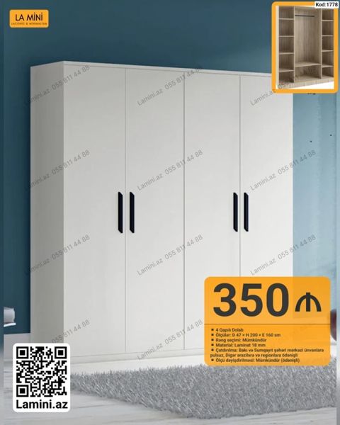 4 qapılı dolab – Lamini.az (Kod: 1778) - Ölçü: dərinlik 47 sm x — Bakı