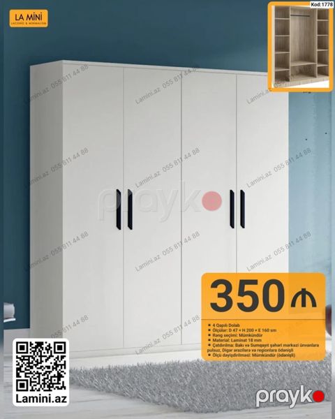 4 qapılı dolab – Lamini.az (Kod: 1778) - Ölçü: dərinlik 47 sm x — Bakı