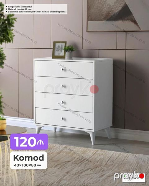 Ağ rəngdə, müasir dizaynlı komod - Ölçülər: 40 100 80 sm — Bakı