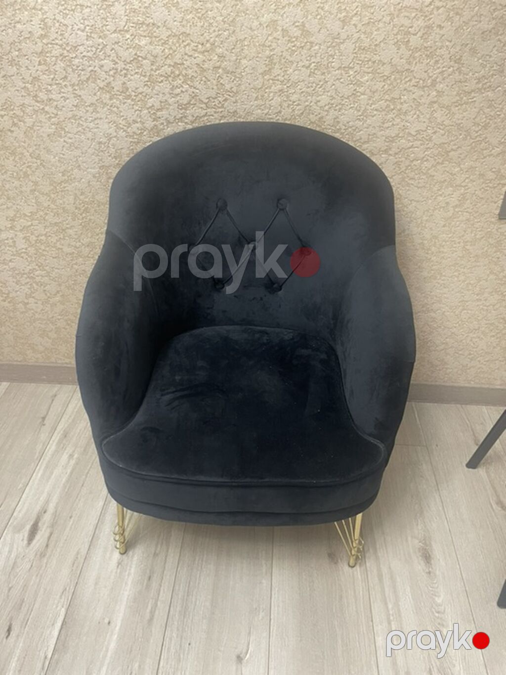 Qara velvet/parça kreslo - Rəng: dərin qara - Material: yumşaq velvet — Kreslolar, Bakı (3)