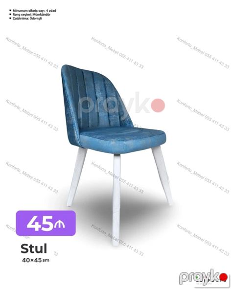 Məhsul: Stul Ölçü: 40×45 sm Təsvir: - Yumşaq, komfortlu oturacaq və — Bakı