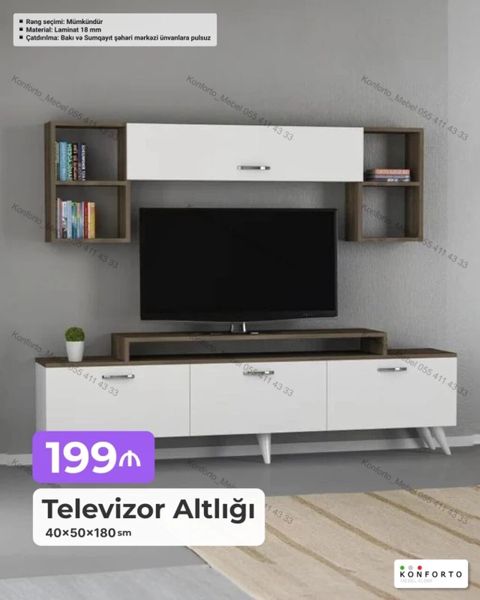 Televizor altlığı və üst şkaf dəsti - Ölçü: 40 50 180 sm (TV alt — Bakı