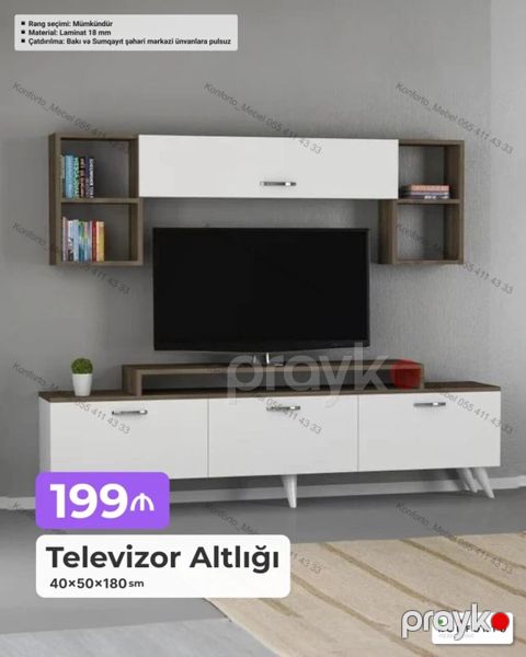 Televizor altlığı və üst şkaf dəsti - Ölçü: 40 50 180 sm (TV alt — Bakı