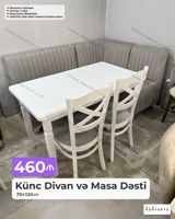 Künc Divan və Masa Dəsti – 70×120 sm - Dəst tərkibi: künc divan, 1 — Yumşaq mebel