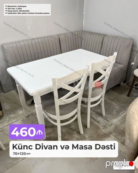 Künc Divan və Masa Dəsti – 70×120 sm - Dəst tərkibi: künc divan, 1 — Bakı