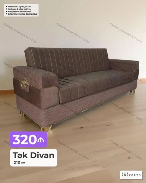 Tək divan – 210 sm - Mexanizm: açılan, bazalı (alt hissə saxlama — Bakı