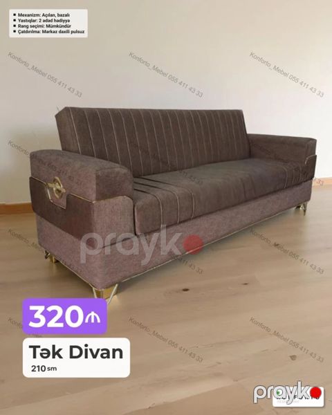 Tək divan – 210 sm - Mexanizm: açılan, bazalı (alt hissə saxlama