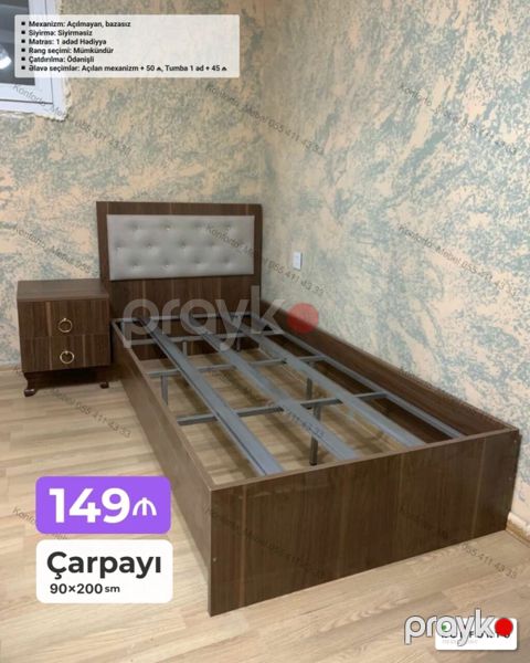 Çarpayı – 90×200 sm Model: Açılmayan, bazasız Sıyırma: Sıyırmasız — Bakı