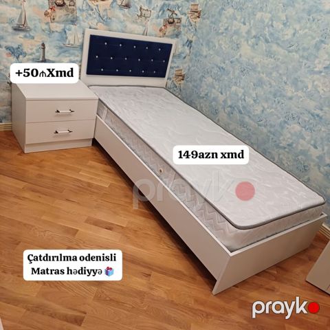Uşaq/yeniyetmə üçün tək nəfərlik çarpayı dəsti. - Çarpayı: ağ rəngli — Mehdiabad