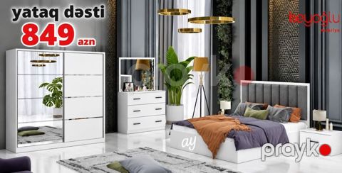 Yataq dəsti – 849 AZN Müasir dizaynlı, ağ rəngdə komplekt: - Geniş — Bakı