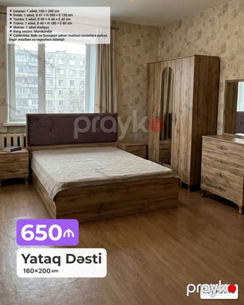 Yataq Dəsti – 160×200 sm Komplekt: - Çarpayı: 1 ədəd, 160×200 sm — Bakı