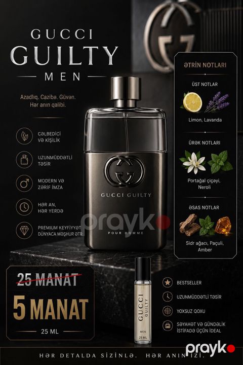 Premium ətir kolleksiyası – 25 ml milli qablar 1) Gucci Guilty Men — Bakı