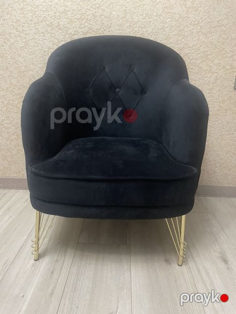 Qara velvet/parça kreslo - Rəng: dərin qara - Material: yumşaq velvet — Bakı