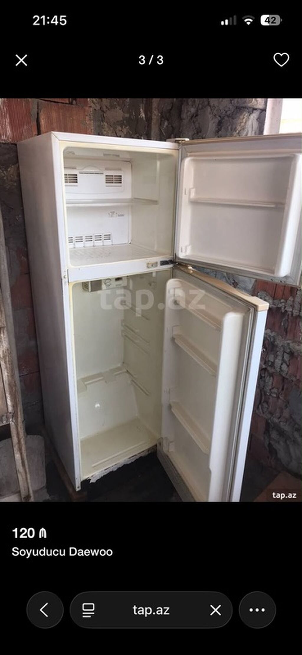 Soyuducu Daewoo - Tip: İki qapılı, yuxarıda dondurucu bölmə, aşağıda — Soyuducular, Bakı (2)