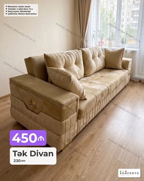 Tək divan – 230 sm - Mexanizm: açılan, bazalı (yuxarıdan qaldırılan — Bakı