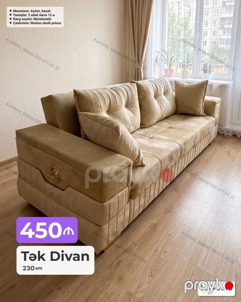Tək divan – 230 sm - Mexanizm: açılan, bazalı (yuxarıdan qaldırılan — Bakı