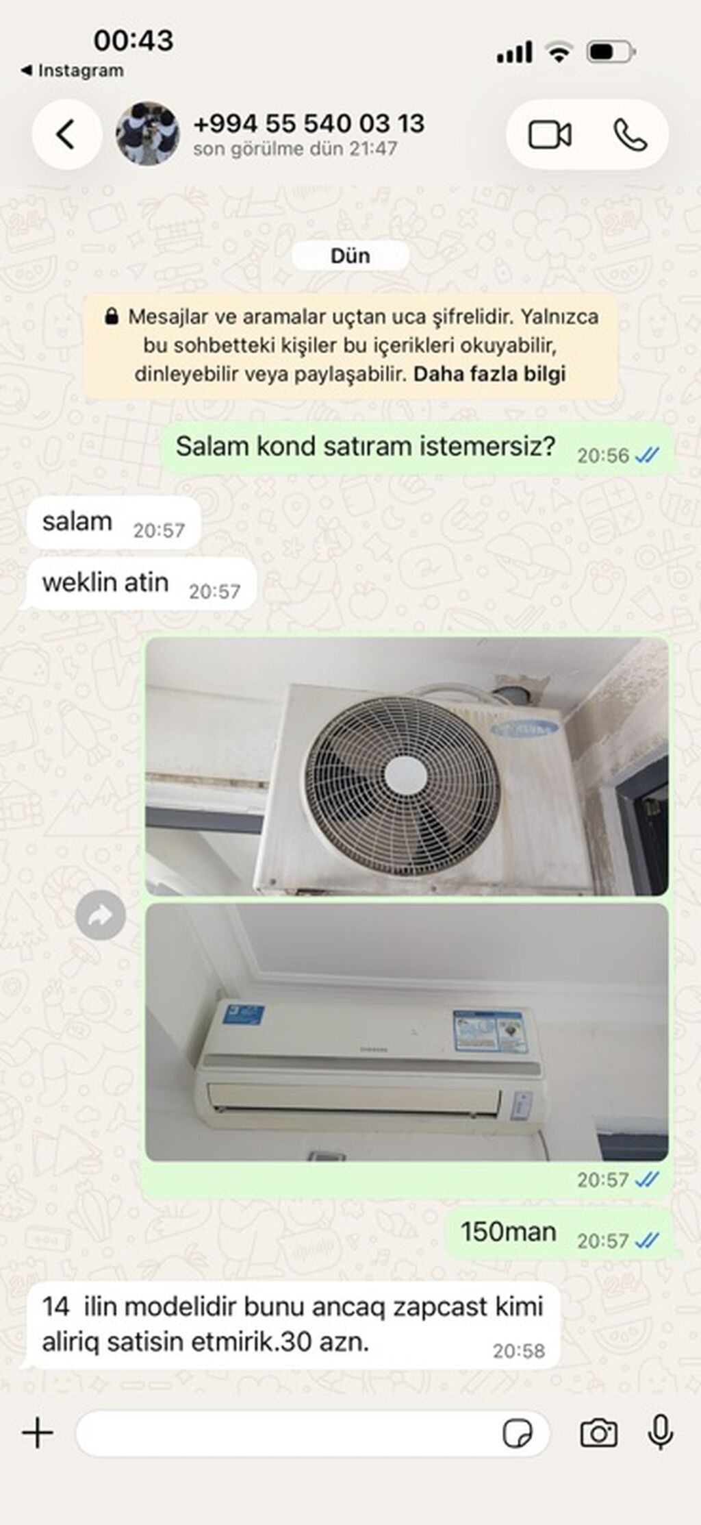 Məhsul: Split kondisioner (fotoşəkildə daxili və xarici blok görünür) — Kondisioner və split-sistemlər, Bakı (2)