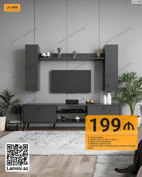 Minimalist televizor altlığı və divar modulu dəsti - Ölçülər: D 40 — Bakı