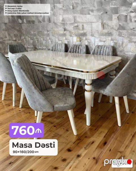 Masa Dəsti – 90×160/200 sm - Açıla bilən mexanizmli masa: kompakt — Bakı