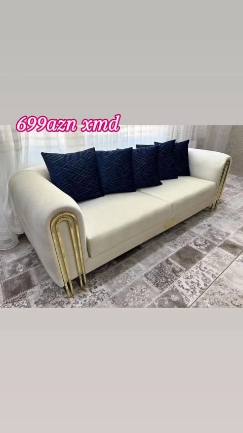 Modern dizaynlı 3 nəfərlik divan - Rəng variantları: krem, göy, qara — Bakı