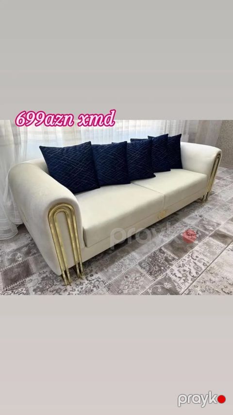 Modern dizaynlı 3 nəfərlik divan - Rəng variantları: krem, göy, qara — Bakı