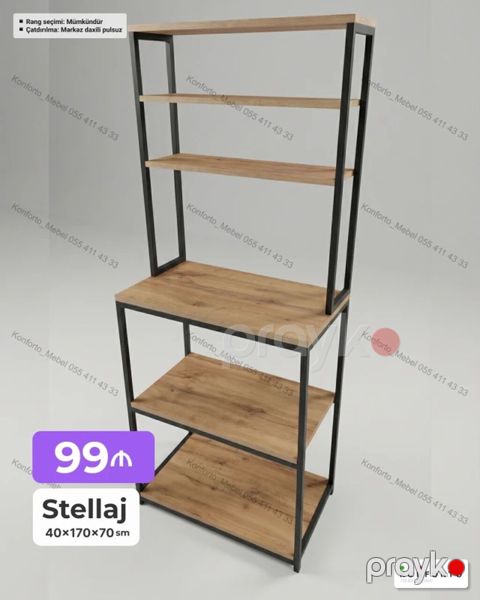 Stellaj – 40×170×70 sm - Material: ağac teksturalı lövhə + möhkəm — Bakı