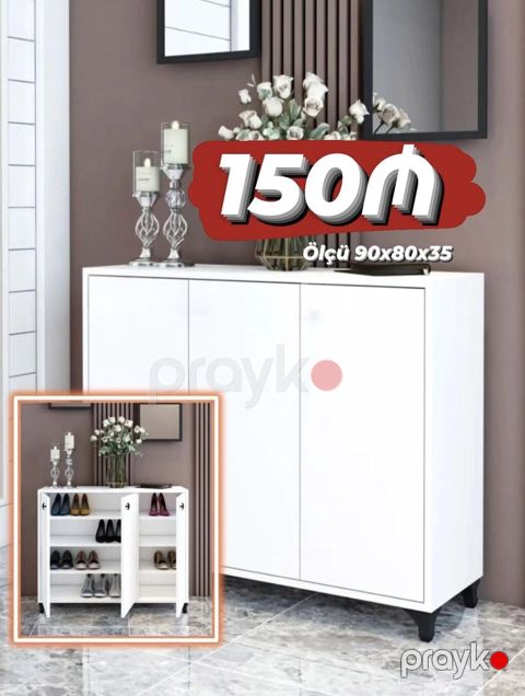 Ağ rəngli ayaqqabı dolabı - Ölçü: 90 x 80 x 35 sm (şəkildə — Bakı